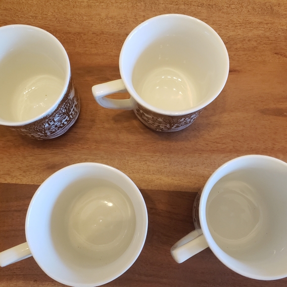 Set Of 4 Royal Staffordshire J & G Meakin Brown Transferware Cup Cattle Cottage - Picture 8 of 10